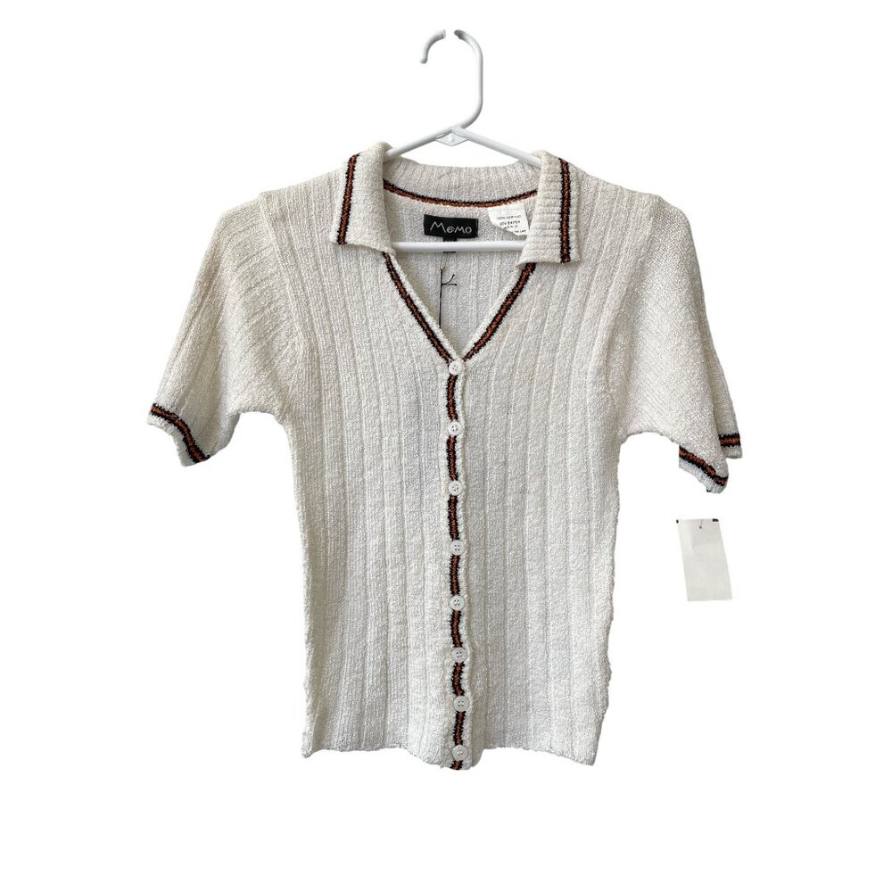 Vintage 90s Memo Sweater Size Small/Medium Short Sleeve Button Up Deadstock NEW